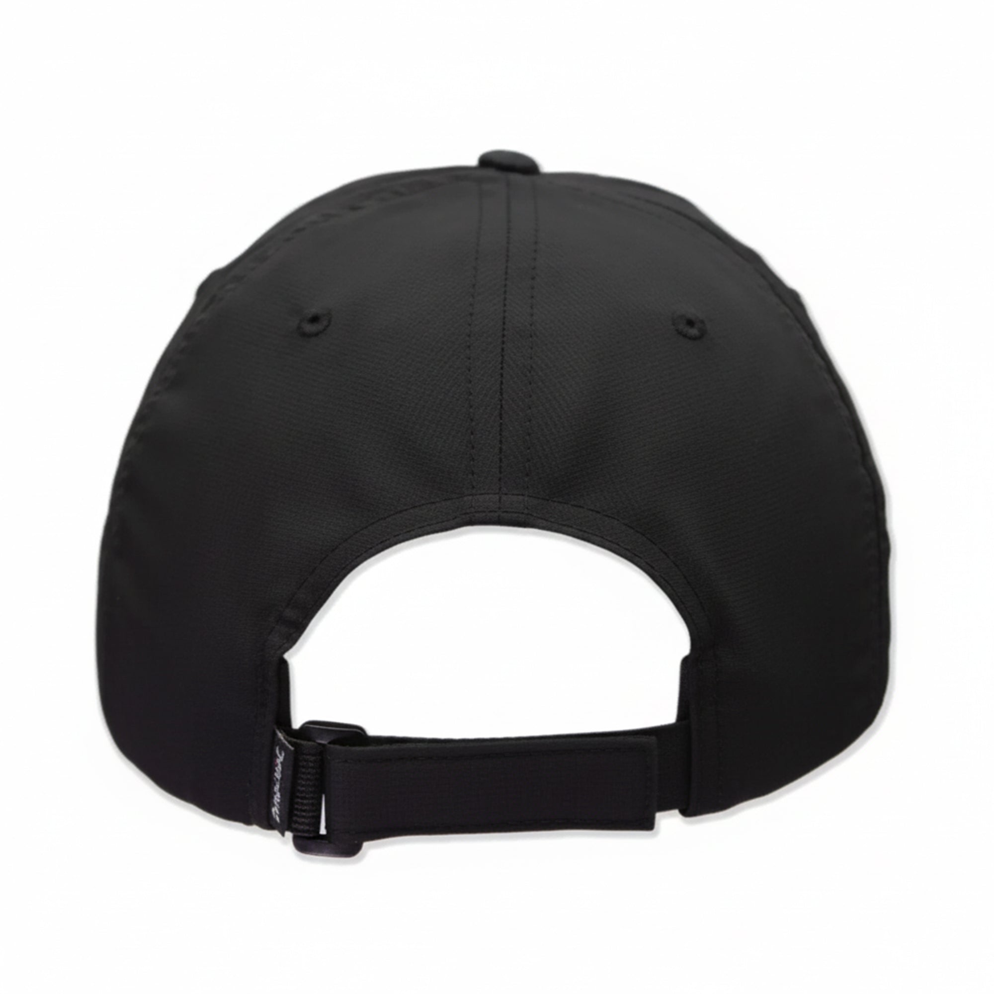 Black cap with a strap on a white background
