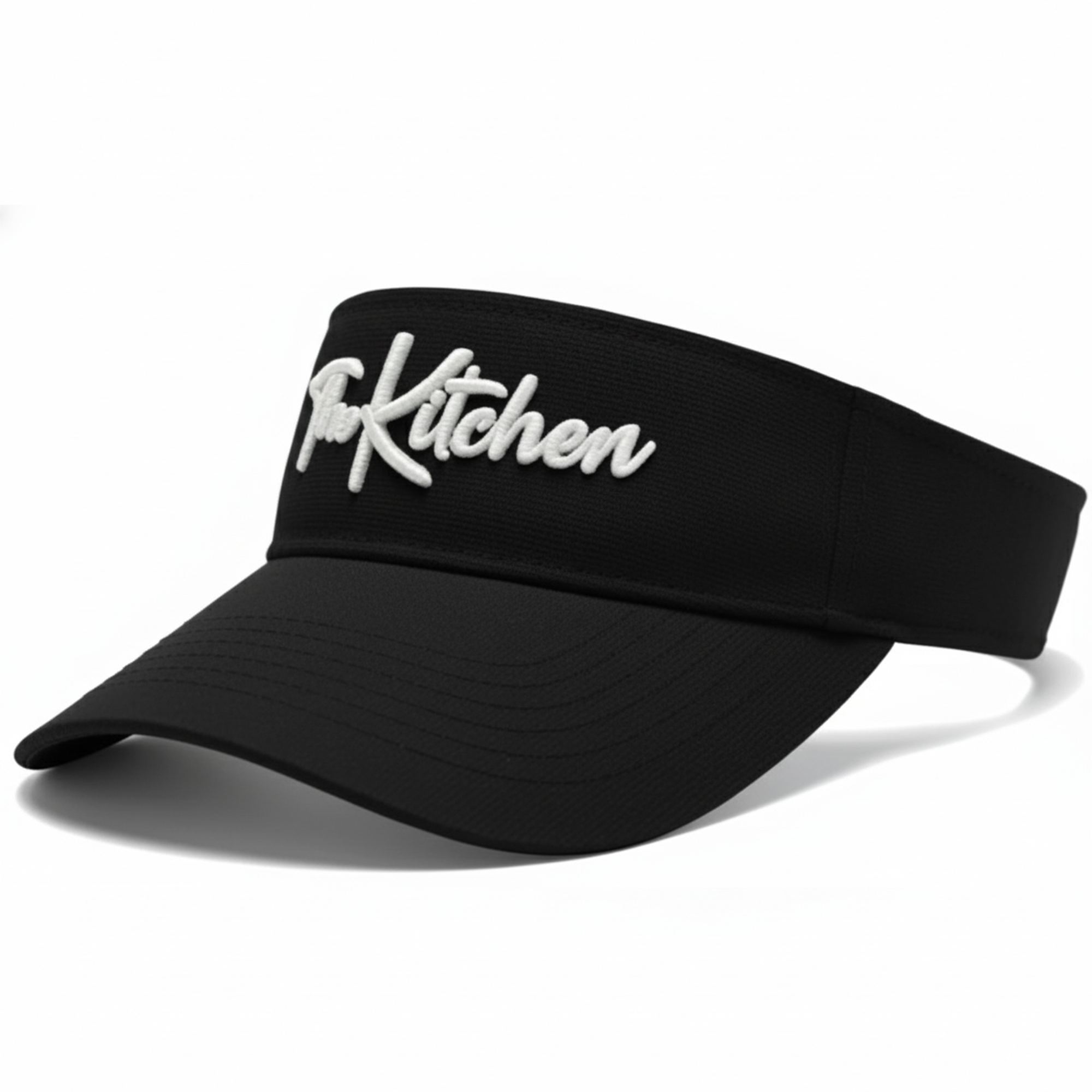Black visor with 'The Kitchen' text on a white background