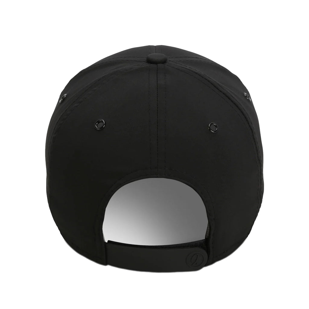 Black cap with reflective back on a white background