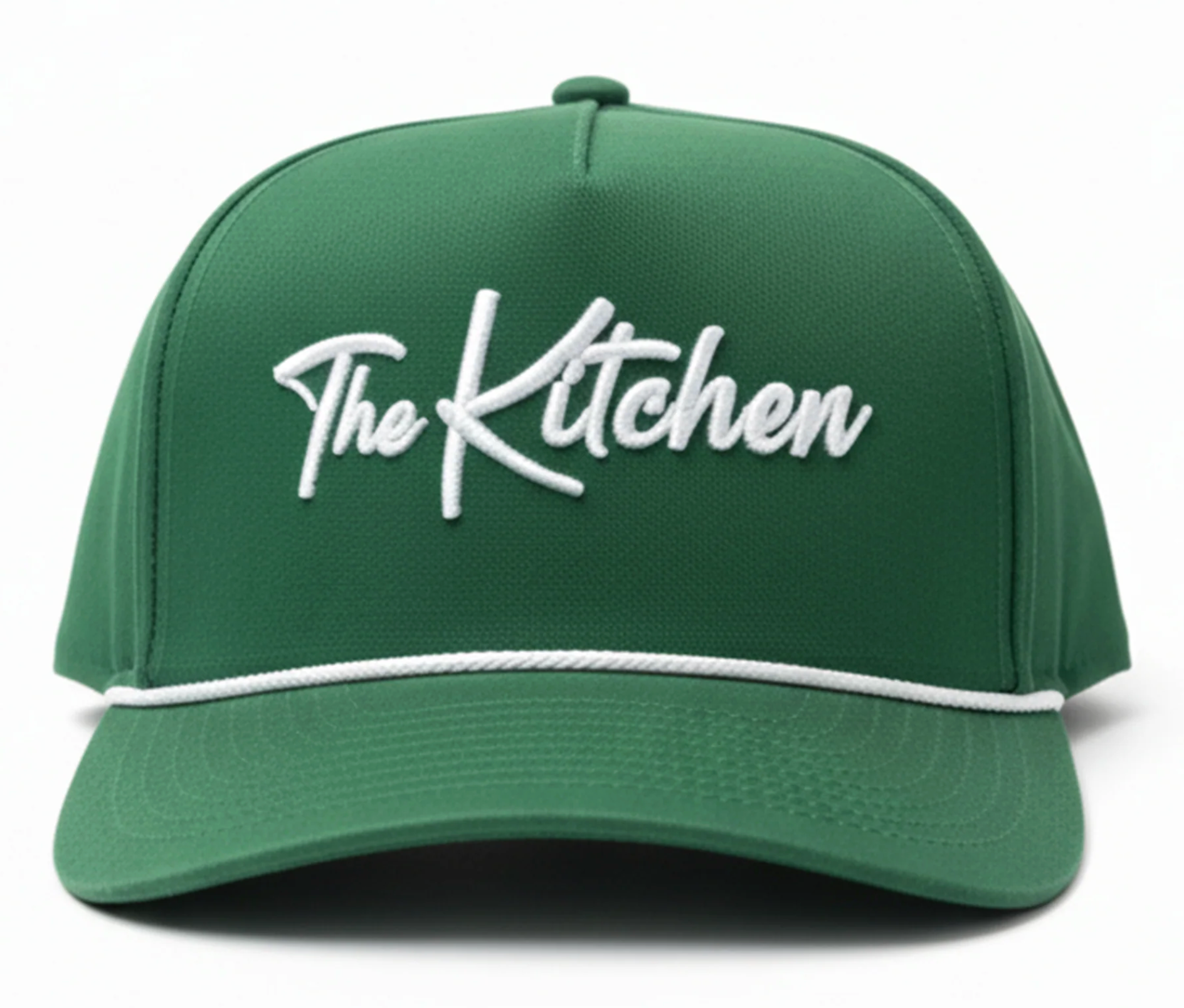 Green cap with 'The Kitchen' logo on a white background