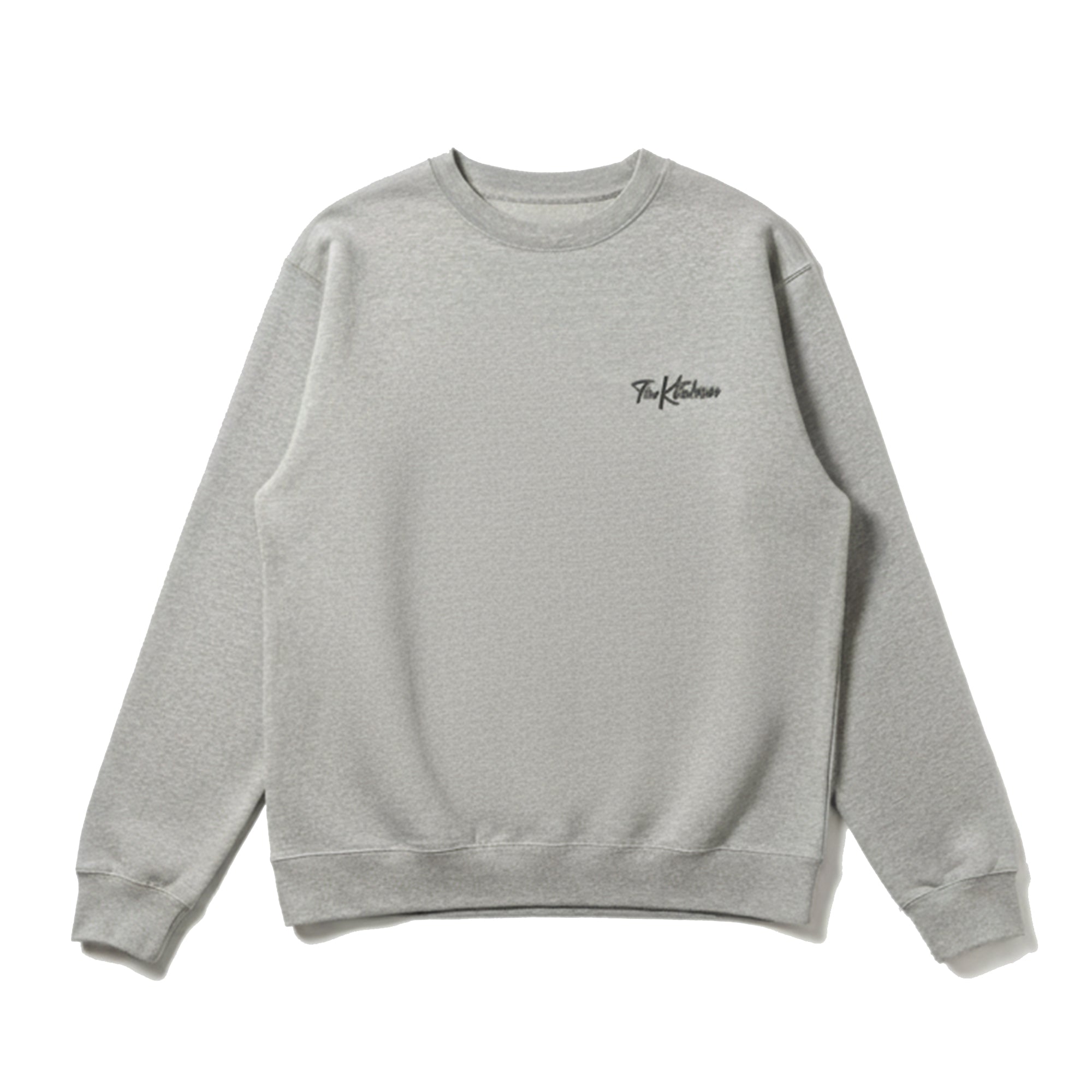 Gray sweatshirt with embroidered logo on a white background