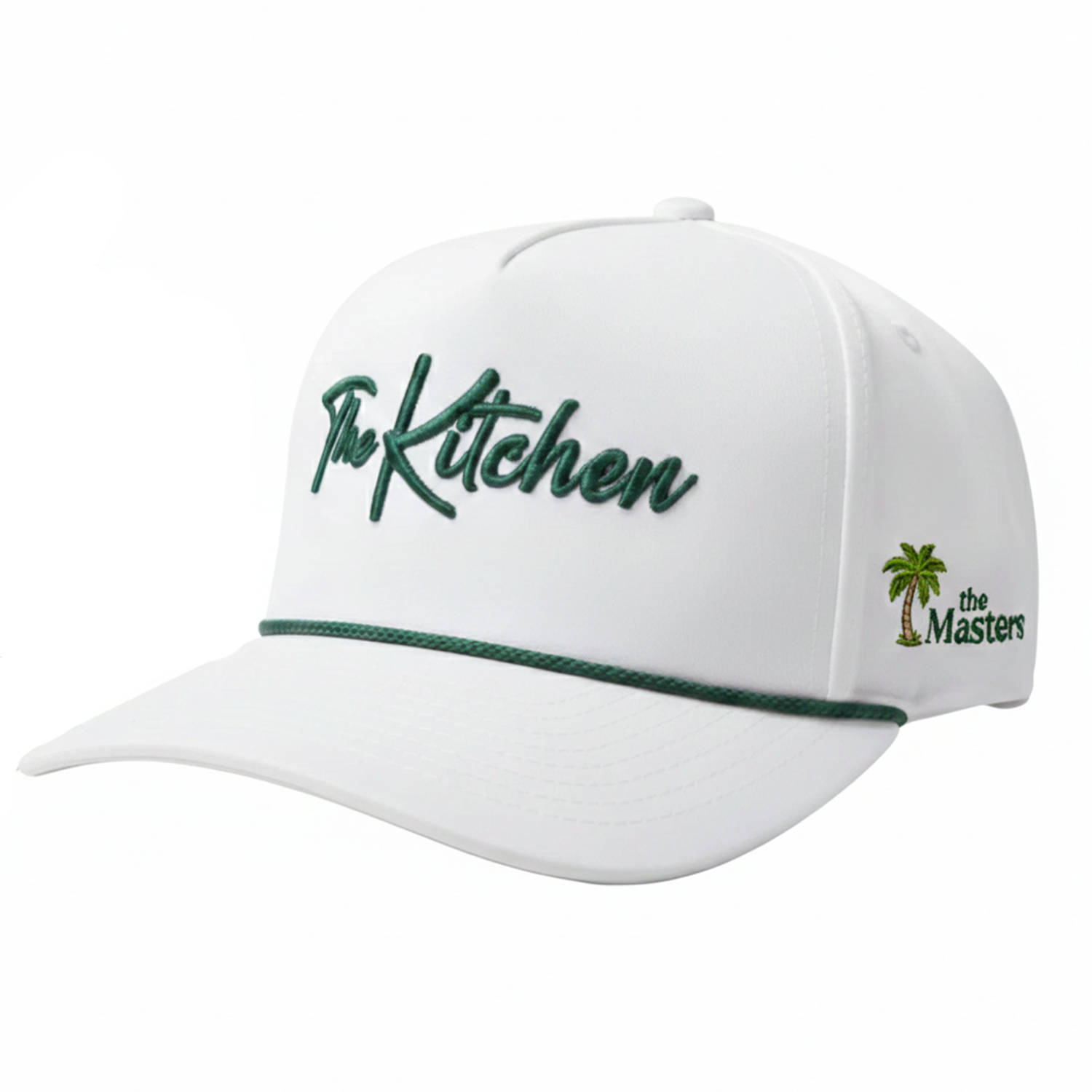 White cap with 'The Kitchen' and 'The Masters' text on a white background
