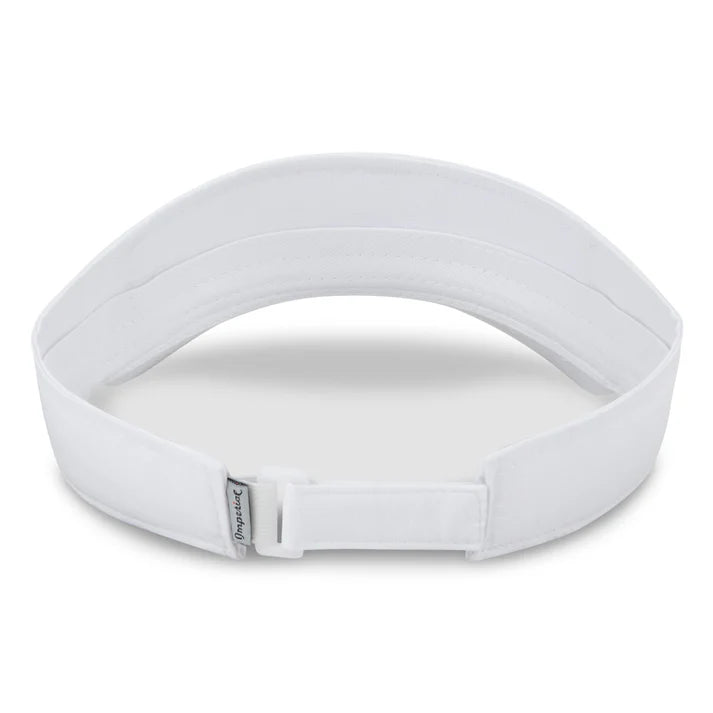 White visor with a brand logo on a white background