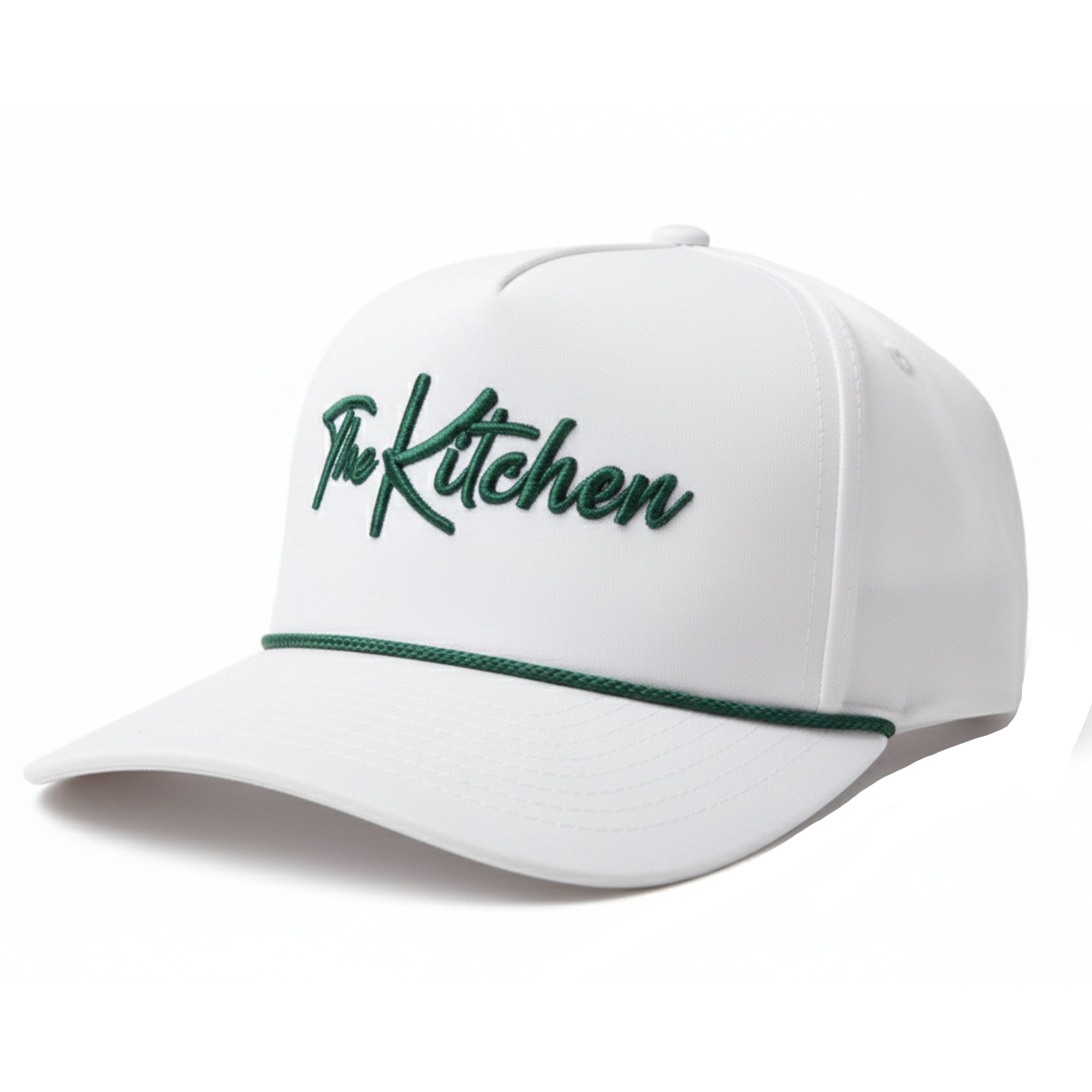 White rope pickleball hat with embroidered logo, side view