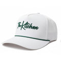 White rope pickleball hat with embroidered logo, side view