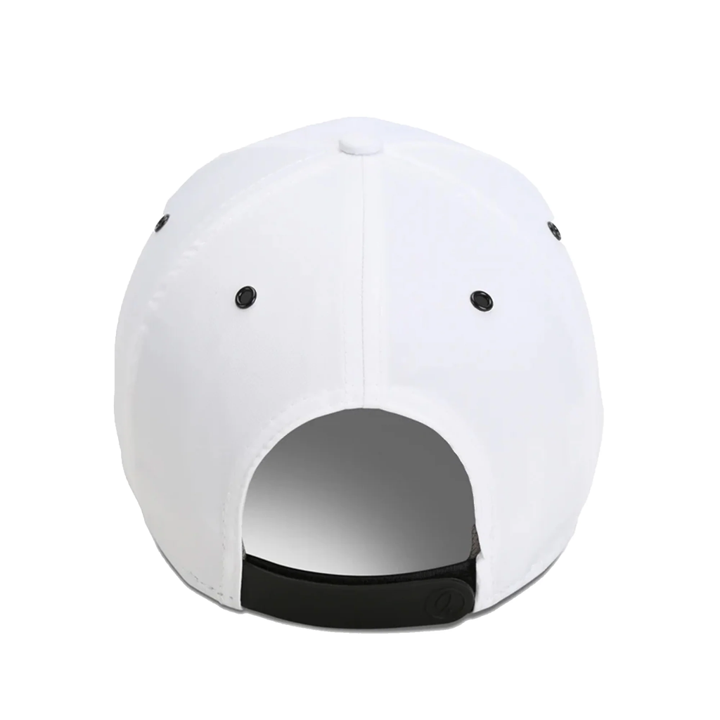 White helmet with black accents on a white background